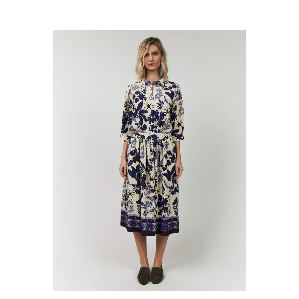Lollys Laundry nederdel - EllaLL (Blå/Råhvid) Lollys Laundry skjorte - BonoLL Shirt SS – 26110-1007 – 74 Flower Print