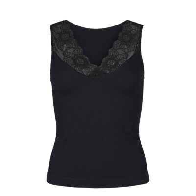 Tim & Simonsen top -  Belen rib v-lace top – 18214 – Nero