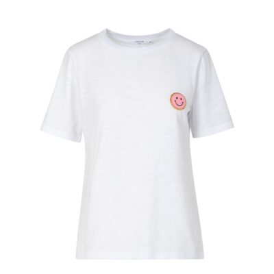 Coster Copenhagen t-shirt - CCSmile t-shirt Midi Ærme – 261-1505H – White 200 (pink smile)