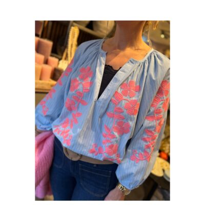 Qnuz bluse - Boheme Cotton Shirt w embrodery - 9274 - Blue