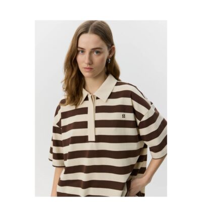 PilSW Oversize Sofie Schnoor polo t-shirt - Stribet Polo T-shirt - S262250 - Off White Striped