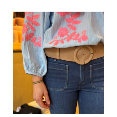 Qnuz bluse - Boheme Cotton Shirt w embrodery - 9274 - Blue