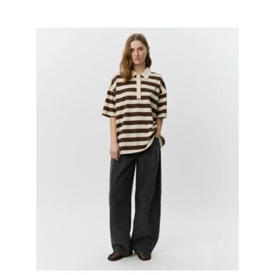 PilSW Oversize Sofie Schnoor polo t-shirt - Stribet Polo T-shirt - S262250 - Off White Striped