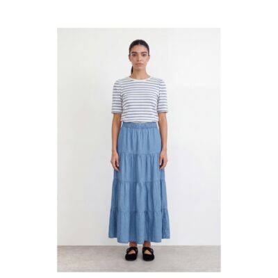 Levete Room denim look lang nederdel - LR-Rora 4 – 201147 - 2085 Mid Blue Denim