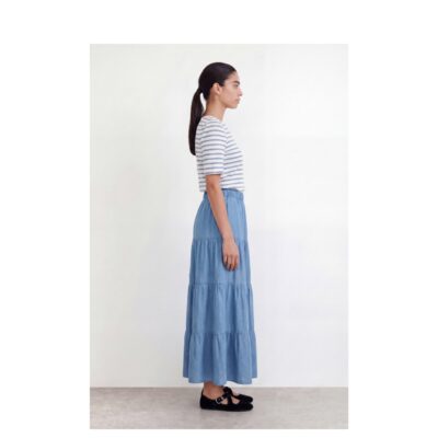 Levete Room denim look lang nederdel - LR-Rora 4 – 201147 - 2085 Mid Blue Denim