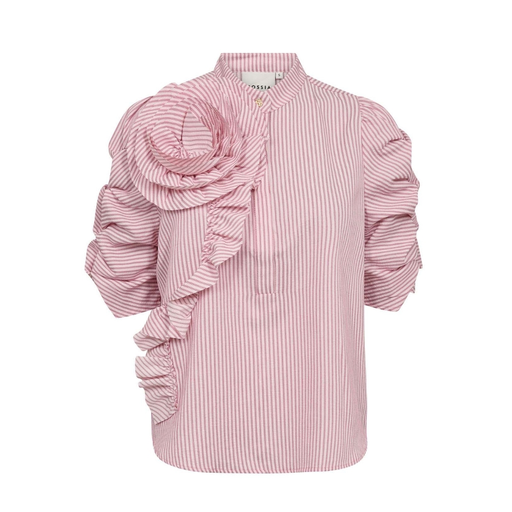 Gossia bluse - ZabinaGO (Lyserød) Gossia bluse med blomst - ZabinaGO Ea Blouse – G3229 - Pink Stripes