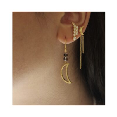 Stine A ørering - Petit Bella Moon Earring with Two Chains – Single  – 1415-02-S