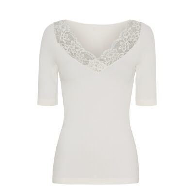 Tim og Simonsen t-shirt - Belen rib v-lace top SS – TS!MM921 – Ivory