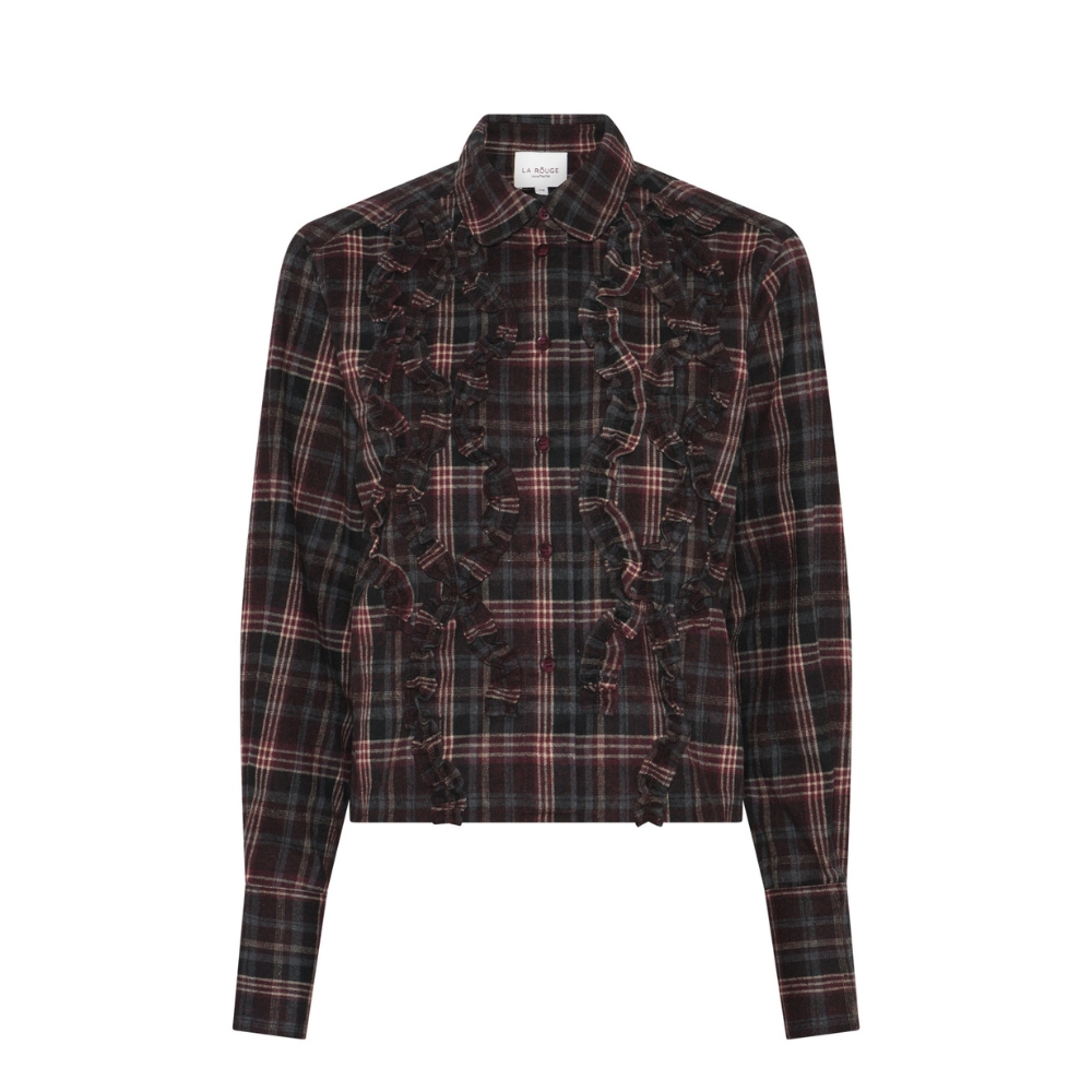 La Rouge skjorte - Isa (Grå/Bordeux) La Rouge skjorte - Isa Cropped Shirt – LR1980 – Grey/Wine Checks
