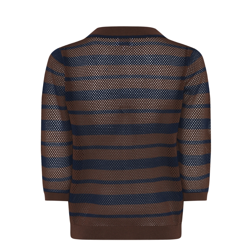La Rouge strik polo - Charlotte (Brun/Navy) La Rouge strik polo Charlotte Knit Polo – LR1903 – Brown/Navy