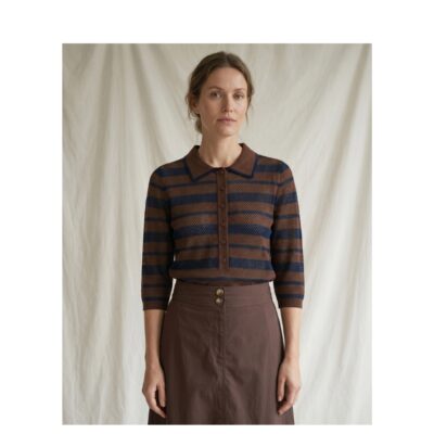 La Rouge strik polo - Charlotte (Brun/Navy) La Rouge strik polo Charlotte Knit Polo – LR1903 – Brown/Navy