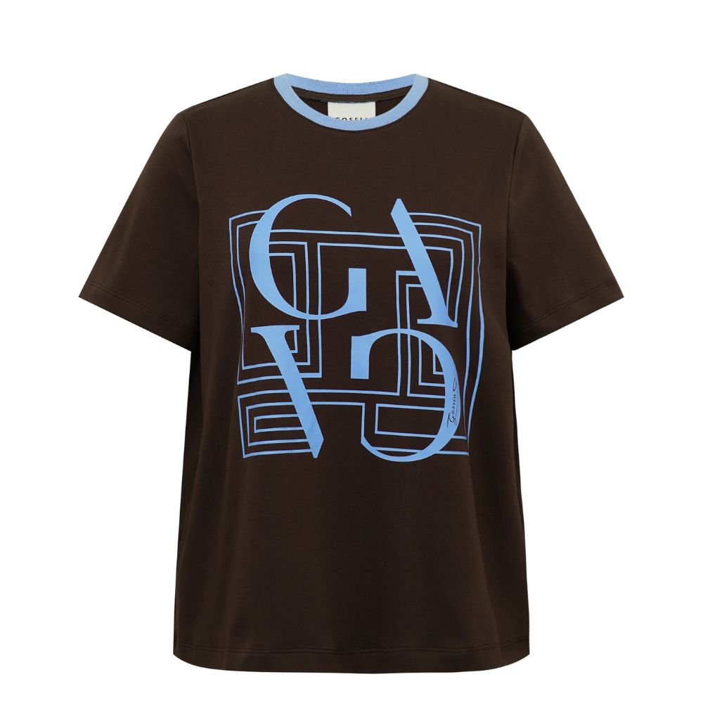 Gossia t-shirt - BasGO (Mørkebrun/Blå) Gossia t-shirt - BasGO Tee – G2850 (Chocolate/Blue Print)
