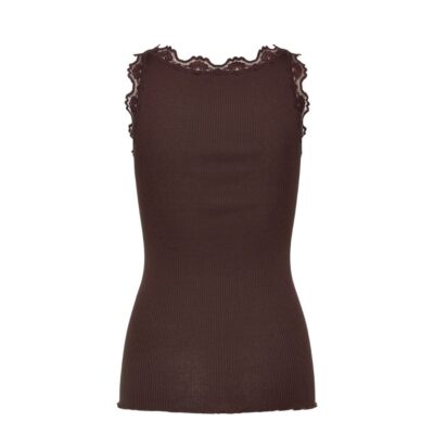 Rosemunde top med blonde - 5205 (Mørkebrun) Rosemunde top - Silk top w lace – 5205 - 856 Mole
