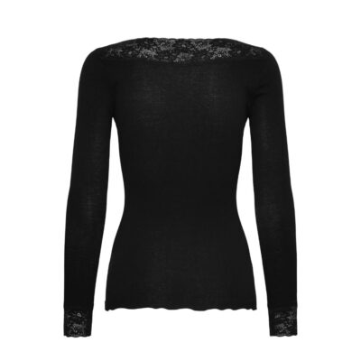Rosemunde blonde bluse - RWBernadine Organic LS V-Neck Lace T-shirt – 4865 - 010 Black
