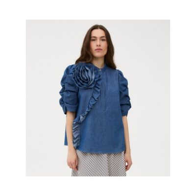 Gossia kjole med blomst – MiljaGO (Denim) - Billede 3