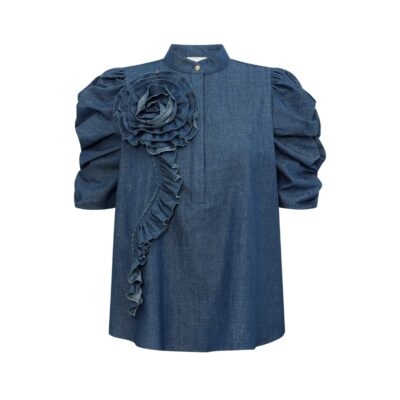Gossia bluse med blomst – ZabinaGO (Denim)