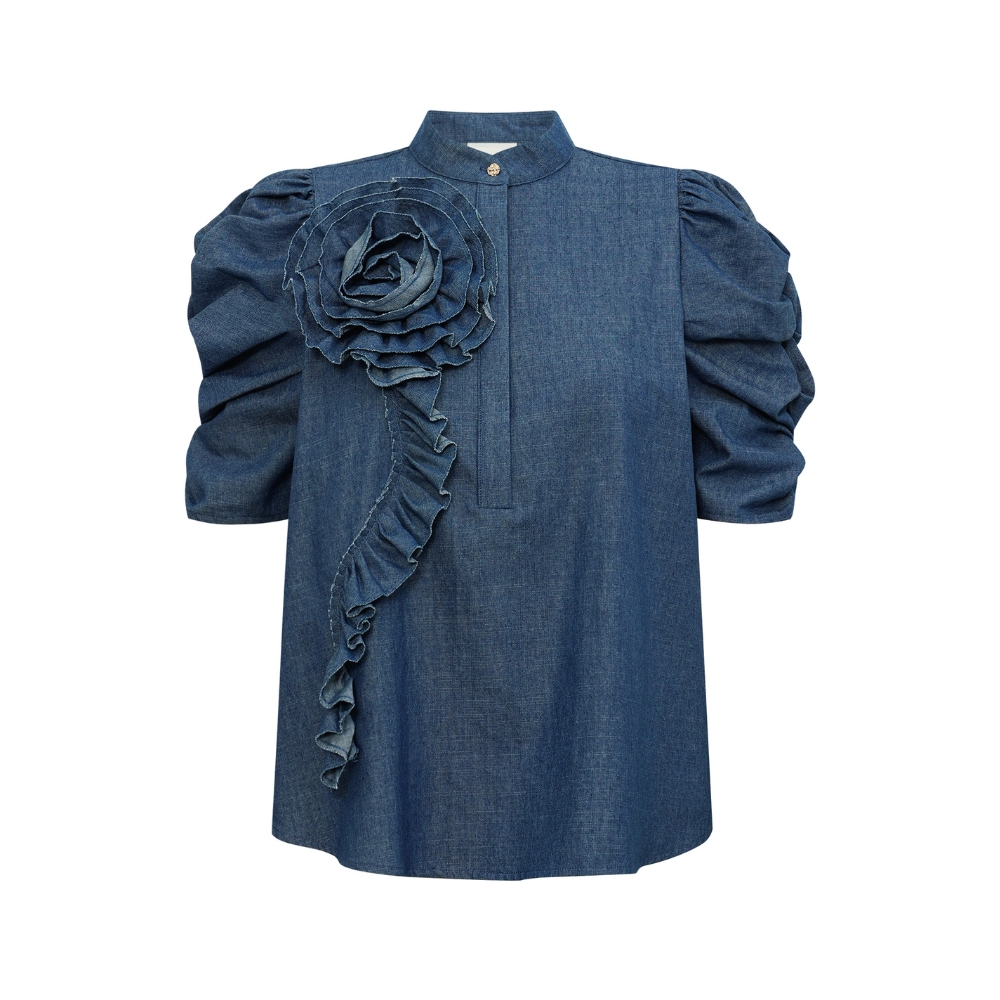 Gossia bluse med blomst – ZabinaGO (Denim) Gossia bluse med blomst – ZabinaGO (Denim)