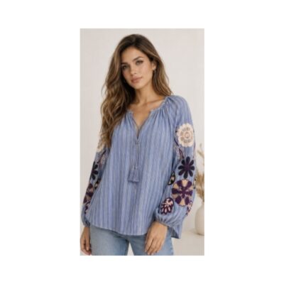 Qnuz bluse – Boheme (Blå stribet)