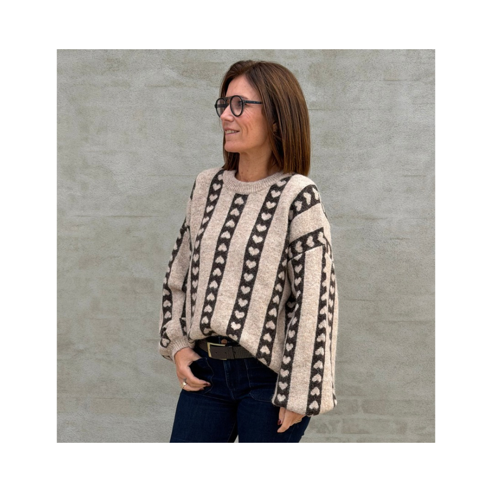 Qnuz strik med hjerter– 9464 (Brun) Qnuz strik med hjerter– 9464 (Brun)