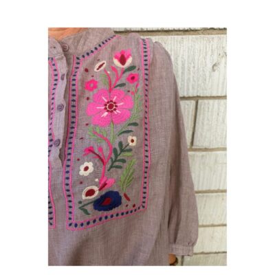 Qnuz bluse - Boheme shirt w embrodery – 9455 – Taupe (63)