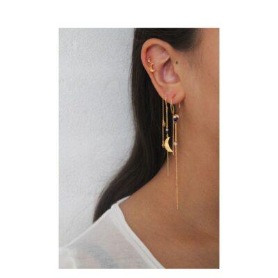 Stine A ørering - Tout Petit Ile De L'Amour Earring with Long Chain, Single – 1432-02-S - Guld