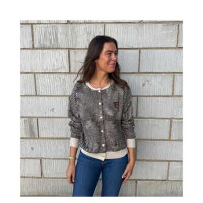 Qnuz cardigan - Lux knit w stripes – 9431 – Maron (60)